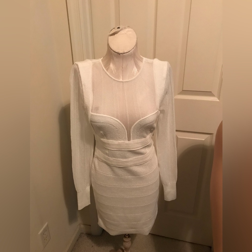Herve Leger dress l/s nwt $1790 alabaster medium